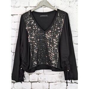 RELIGION Edgy Star Sequined & Skull Beaded Black Knit Tunic Gothic Size XL